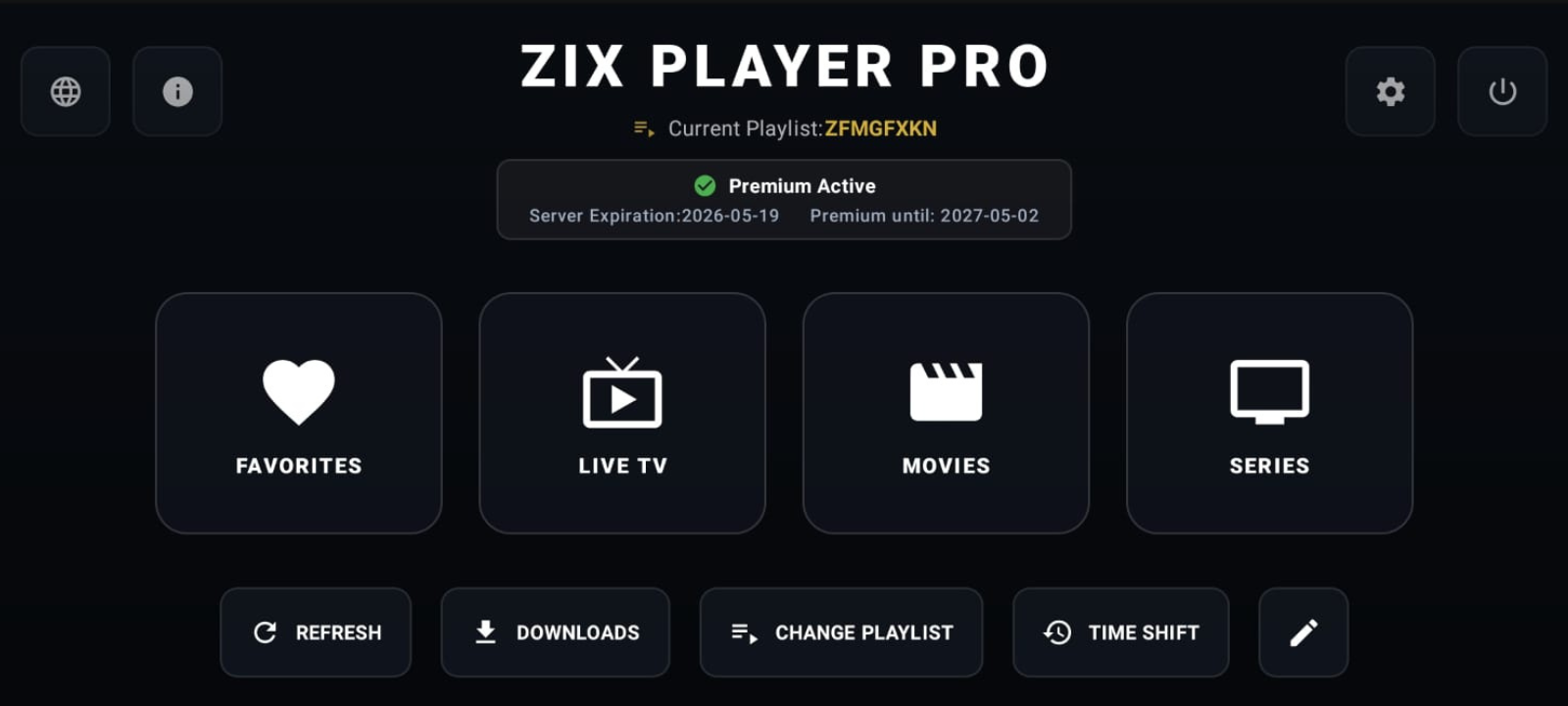ZIX PLAYER PRO Dashboard